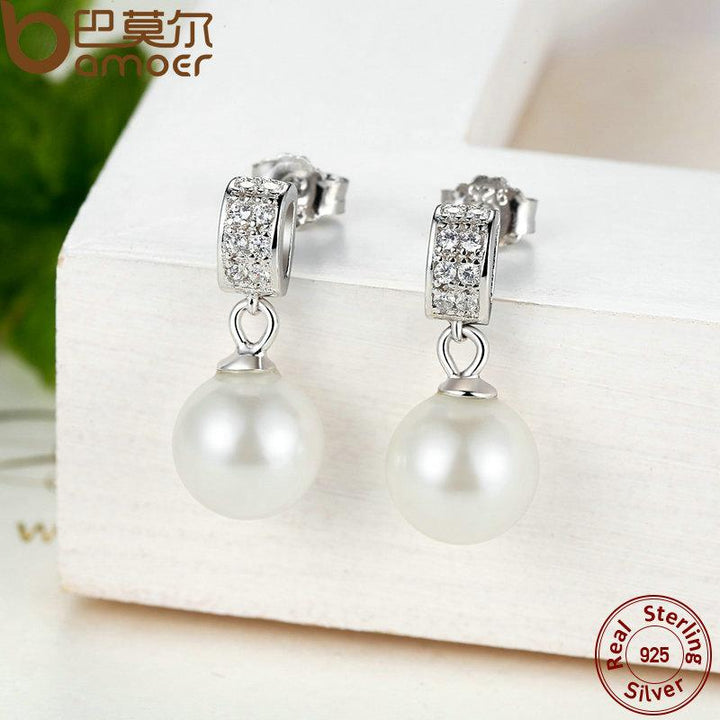 Female Drop Earrings with Pearls 925 Sterling Silver Jewelry SCE006