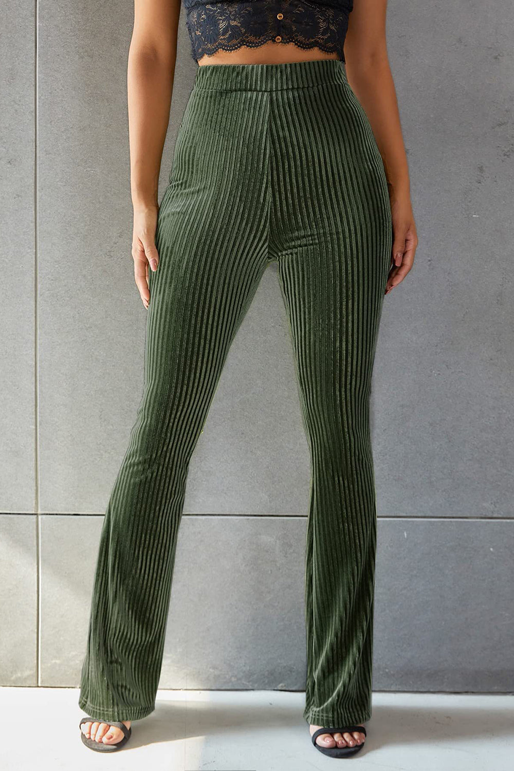 Sophisticated Ribbed High Waist Flare Pants for Women