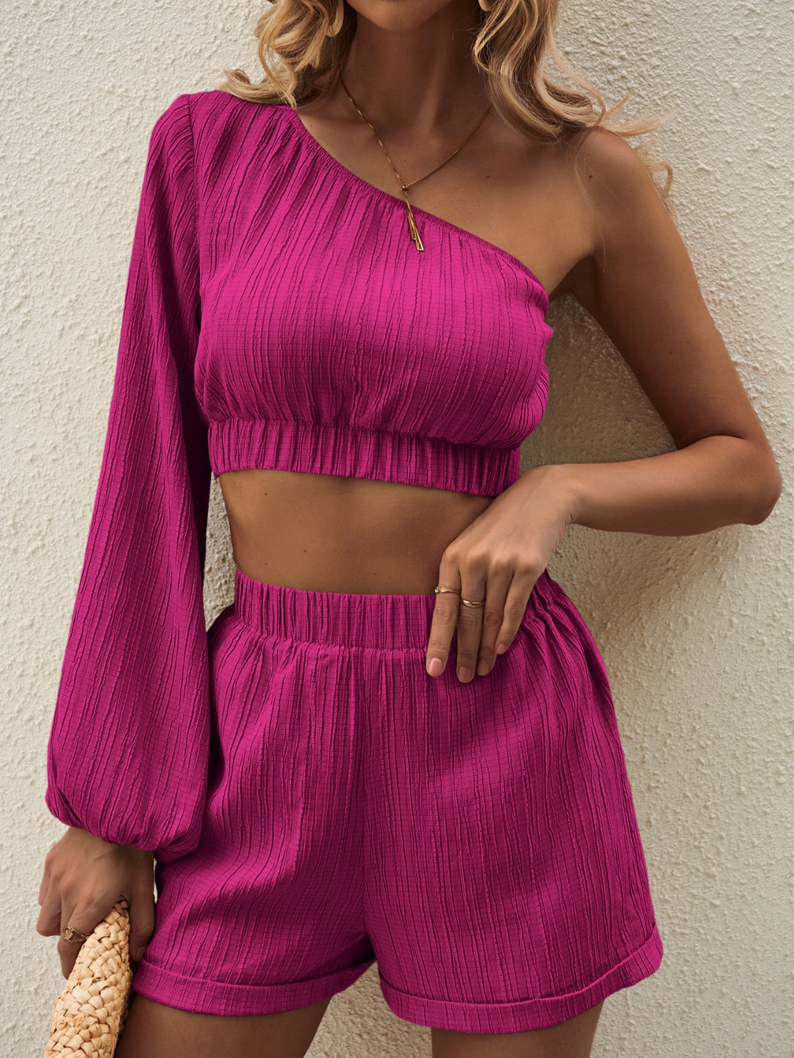 Stylish Asymmetrical Long Sleeve Top and Shorts Set for Women