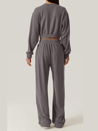 Trendy Crisscross Neck Top and Adjustable Waist Pants Set