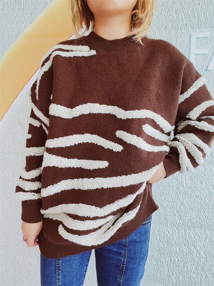 Chic Contrast Long Sleeve Knit Sweater