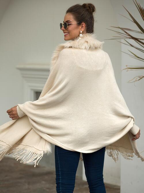 Fringed Cozy Long Sleeve Poncho with Chic Style