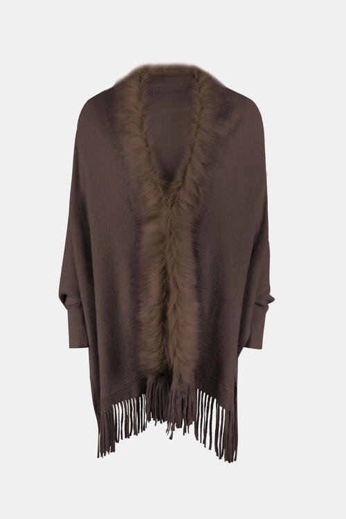 Fringed Cozy Long Sleeve Poncho with Chic Style