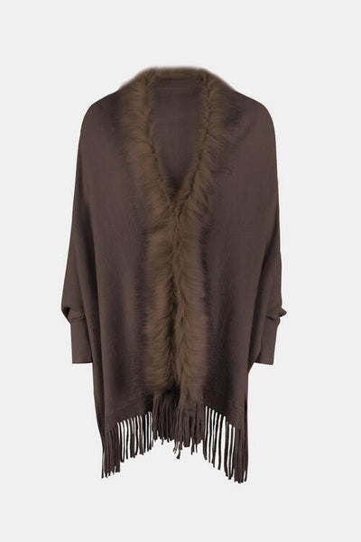 Fringed Cozy Long Sleeve Poncho with Chic Style Fashion