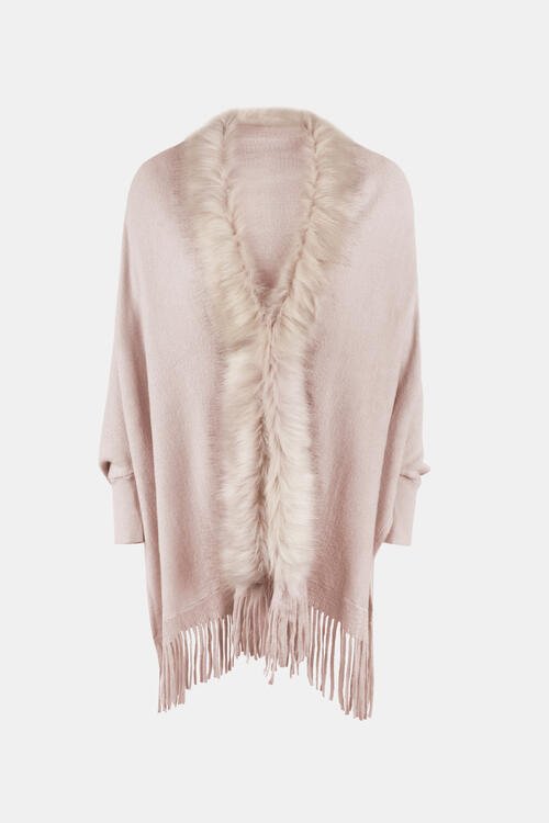 Fringed Cozy Long Sleeve Poncho with Chic Style