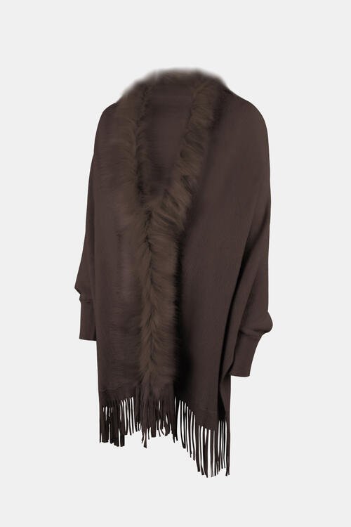 Fringed Cozy Long Sleeve Poncho with Chic Style Fashion
