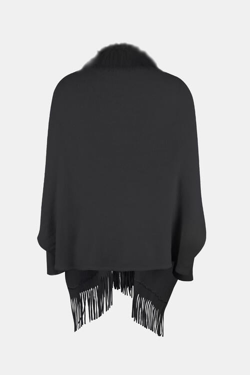 Fringed Cozy Long Sleeve Poncho with Chic Style