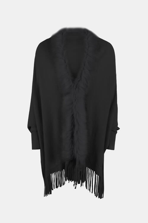 Fringed Cozy Long Sleeve Poncho with Chic Style Fashion