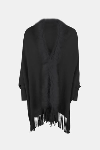 Fringed Cozy Long Sleeve Poncho with Chic Style Fashion