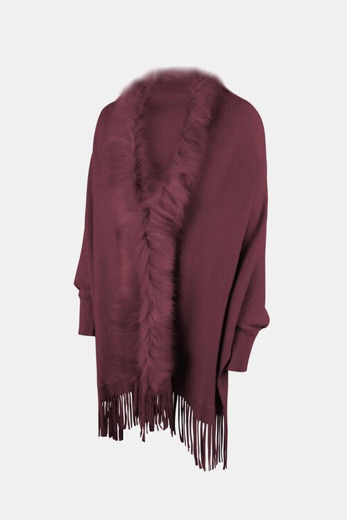 Fringed Cozy Long Sleeve Poncho with Chic Style