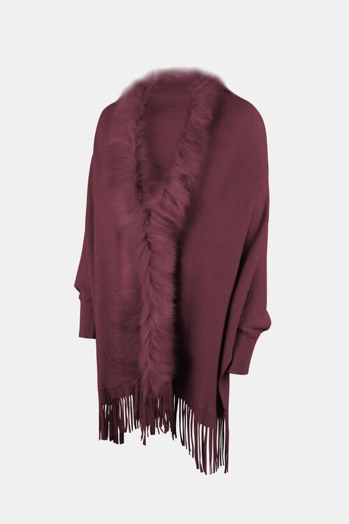 Fringed Cozy Long Sleeve Poncho with Chic Style Fashion