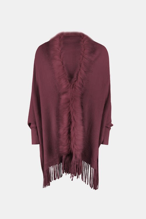 Fringed Cozy Long Sleeve Poncho with Chic Style