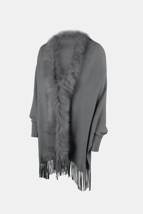 Fringed Cozy Long Sleeve Poncho with Chic Style