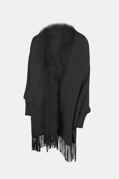 Fringed Cozy Long Sleeve Poncho with Chic Style Fashion