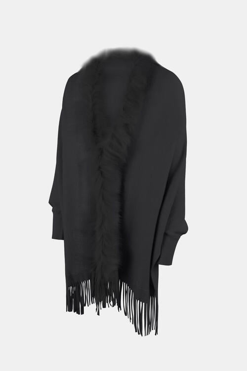 Fringed Cozy Long Sleeve Poncho with Chic Style