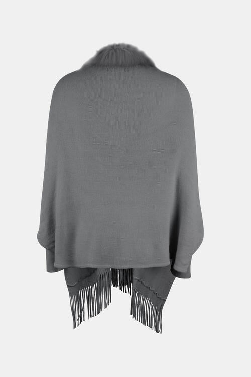 Fringed Cozy Long Sleeve Poncho with Chic Style