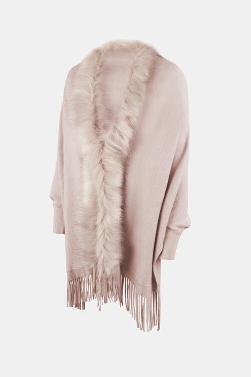 Fringed Cozy Long Sleeve Poncho with Chic Style