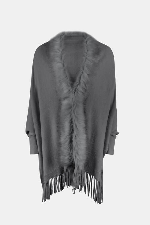 Fringed Cozy Long Sleeve Poncho with Chic Style