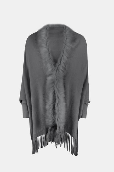 Fringed Cozy Long Sleeve Poncho with Chic Style Fashion