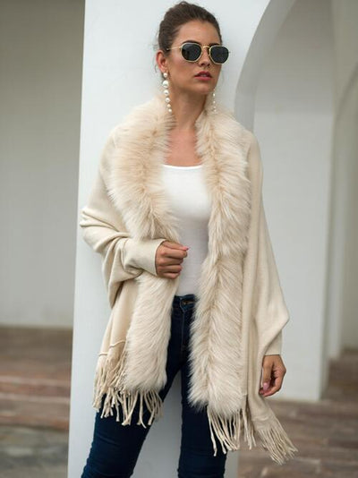 Fringed Cozy Long Sleeve Poncho with Chic Style Fashion