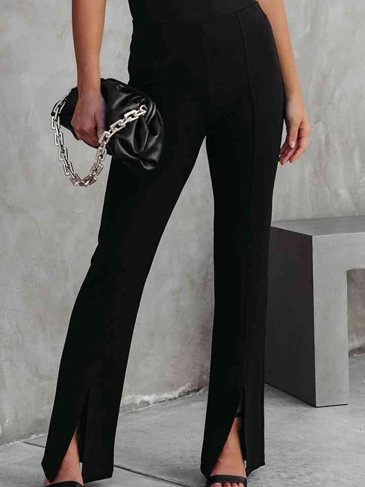 Stylish Front Slit Wide-Leg Pants for Modern Trendsetters
