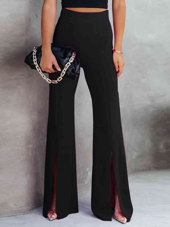 Stylish Front Slit Wide-Leg Pants for Modern Trendsetters
