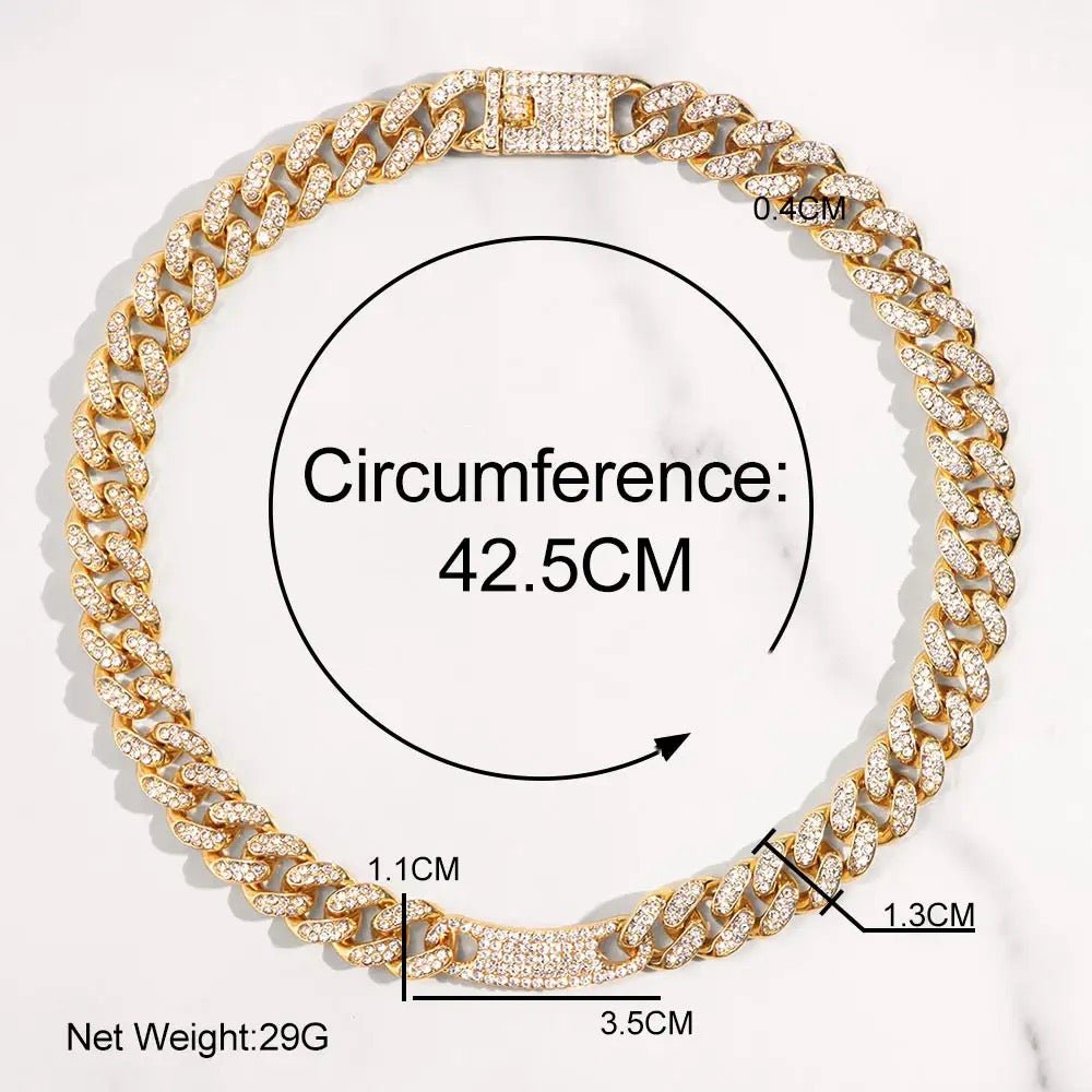 Frosty Rhinestone-Encrusted Miami Curb Cuban Link Chain Necklace