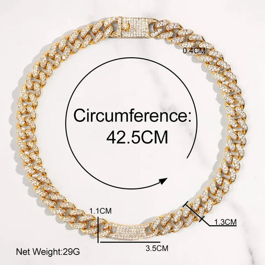 Frosty Rhinestone-Encrusted Miami Curb Cuban Link Chain Necklace