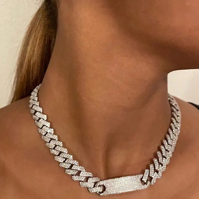 Frosty Rhinestone-Encrusted Miami Curb Cuban Link Chain Necklace