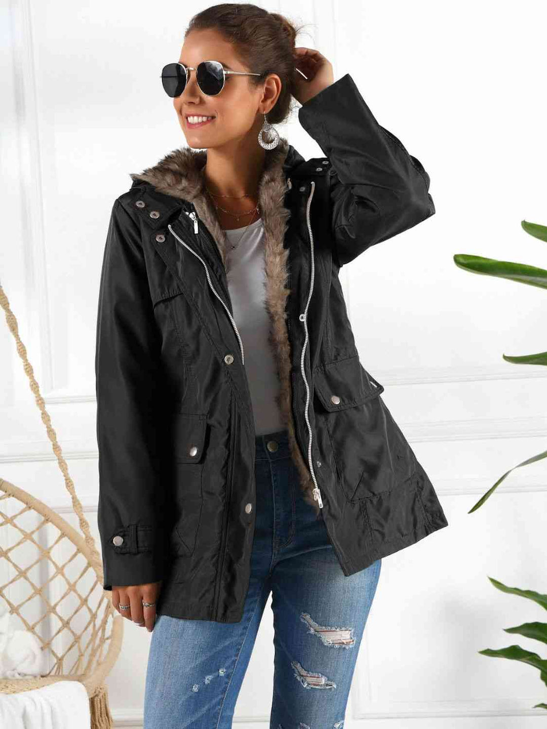 Transformable Three-in-One Hooded Jacket with Removable Liner