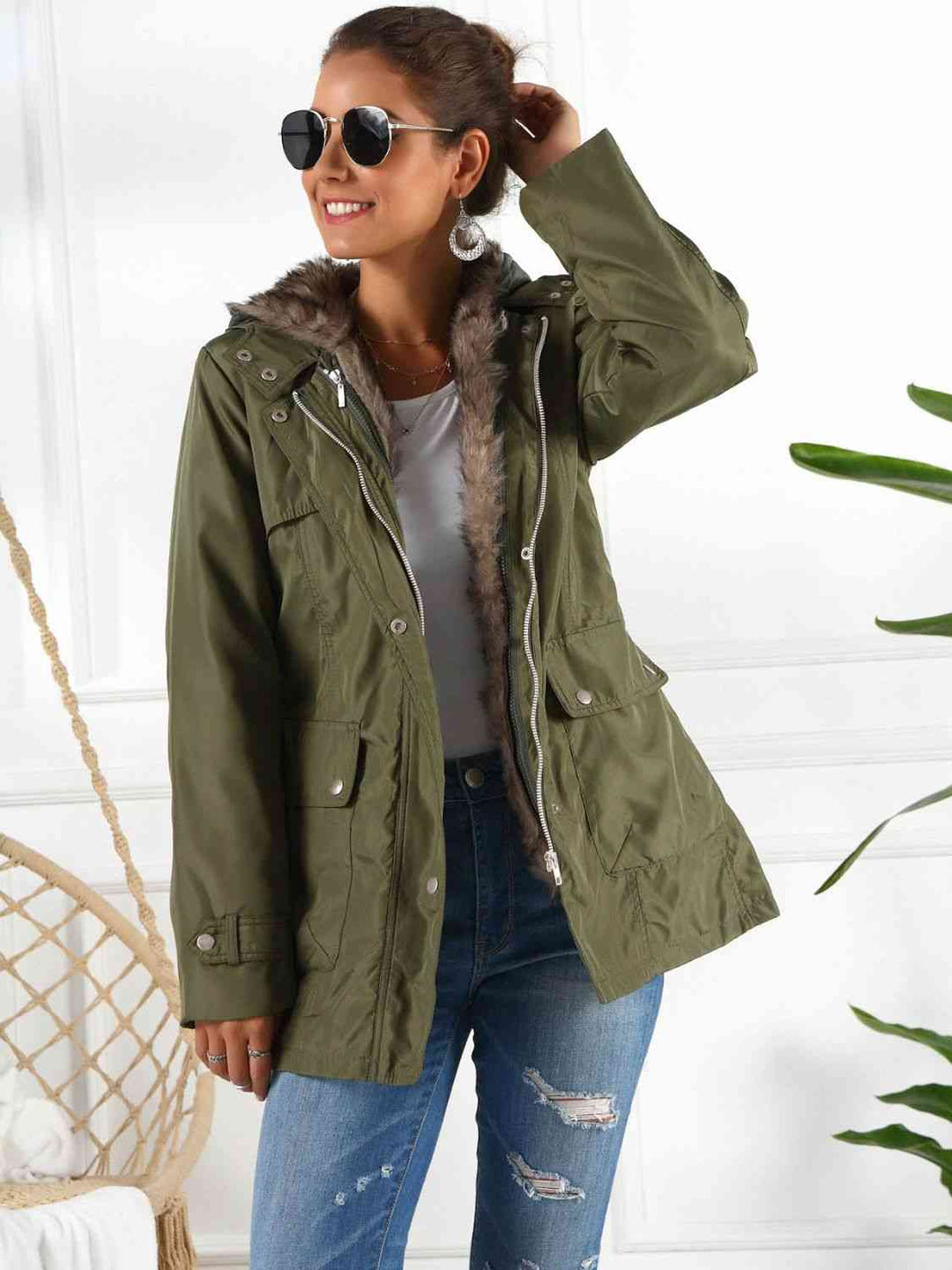 Transformable Three-in-One Hooded Jacket with Removable Liner