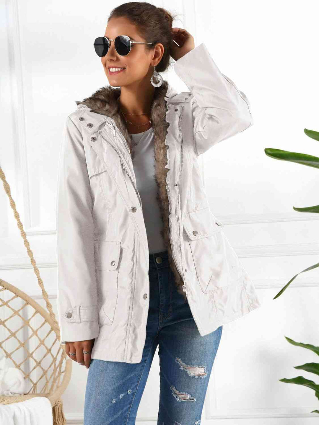 Transformable Three-in-One Hooded Jacket with Removable Liner