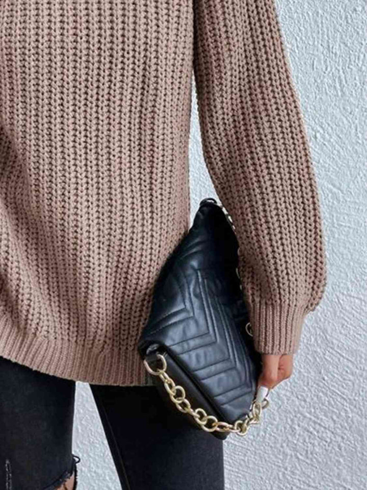 Chic Turtleneck Ribbed Sweater with Trendy Side Slits