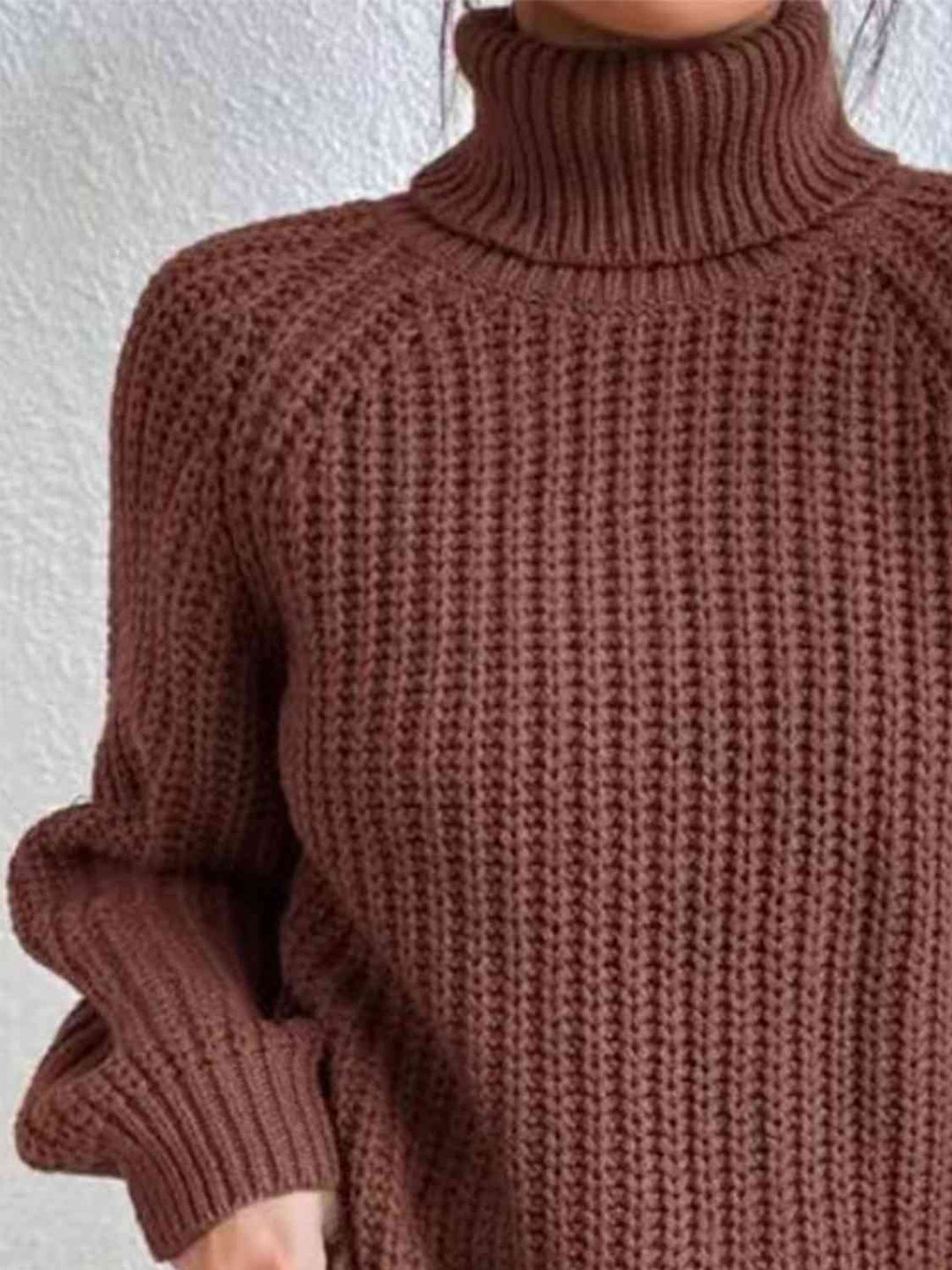 Chic Turtleneck Ribbed Sweater with Trendy Side Slits