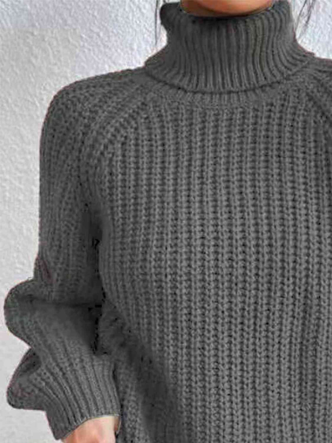 Chic Turtleneck Ribbed Sweater with Trendy Side Slits