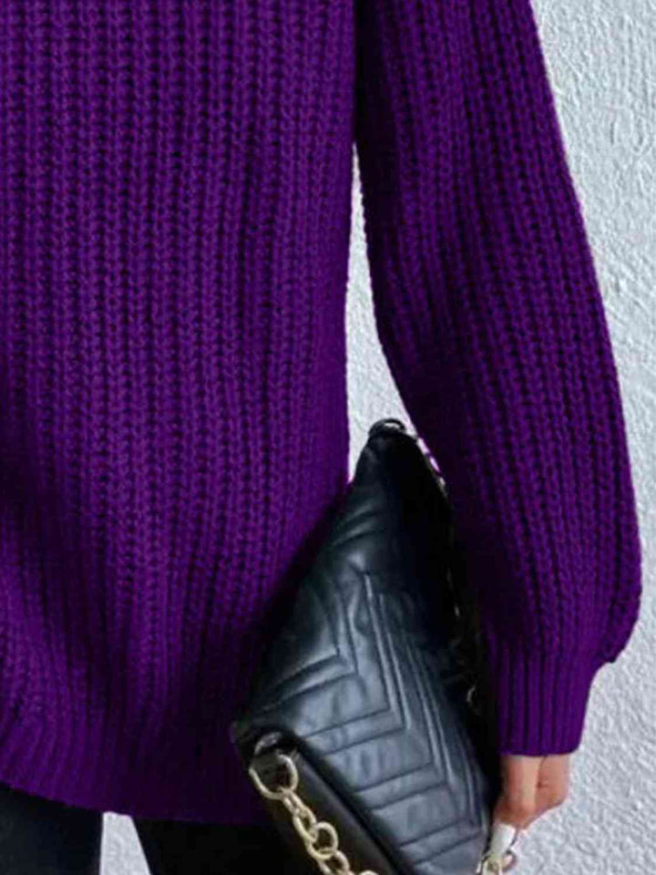 Chic Turtleneck Ribbed Sweater with Trendy Side Slits