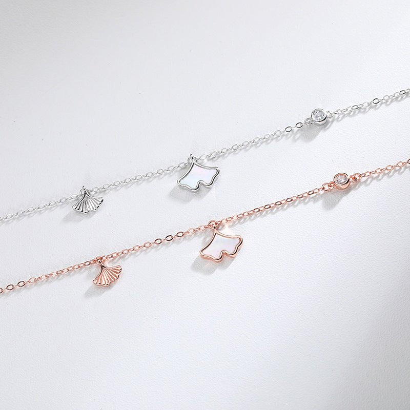 Ginkgo Biloba Anklet S925 Sterling Silver Korean Version Temperament Female Tassel Anklet Simple Student Niche Design Silver Jewelry