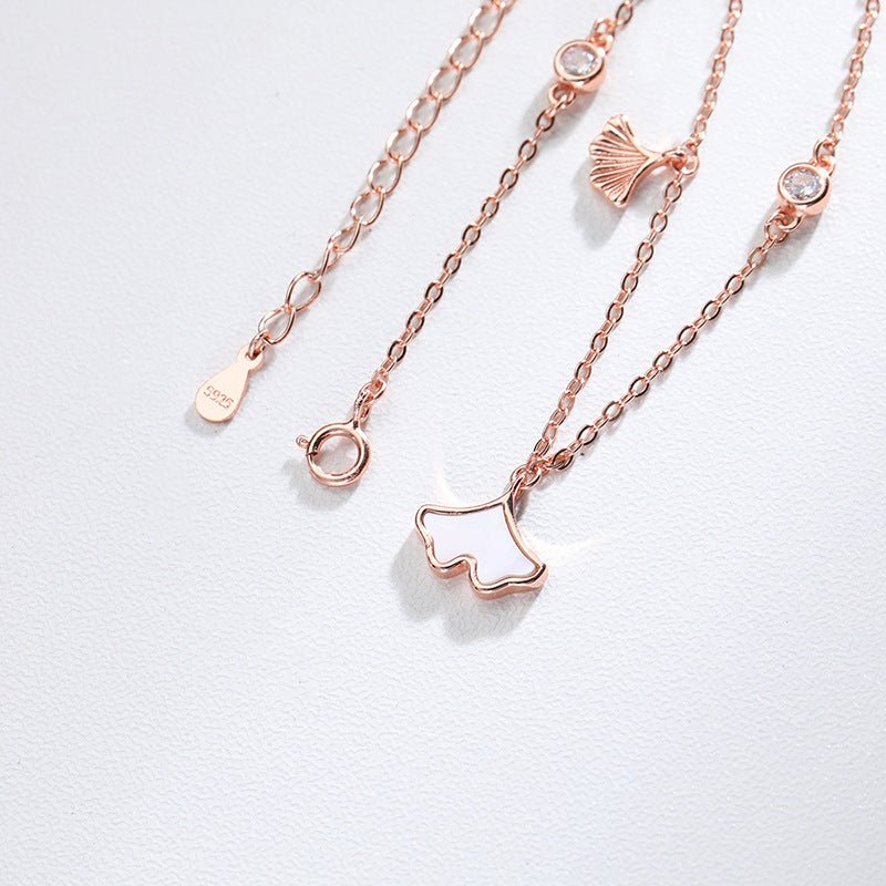 Ginkgo Biloba Anklet S925 Sterling Silver Korean Version Temperament Female Tassel Anklet Simple Student Niche Design Silver Jewelry