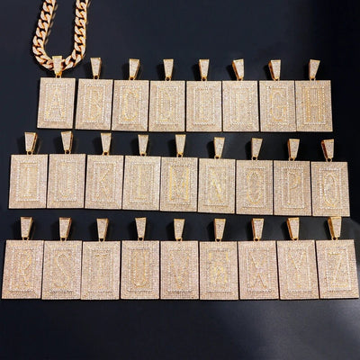 Glamor Gleam Monogram Necklace Unisex Personalized Letter Pendant With Gold Plated Cuban Chain