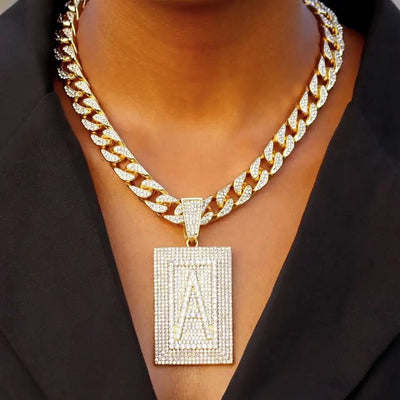 Glamor Gleam Monogram Necklace Unisex Personalized Letter Pendant With Gold Plated Cuban Chain
