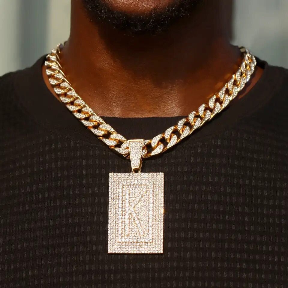 Glamor Gleam Monogram Necklace Unisex Personalized Letter Pendant With Gold Plated Cuban Chain