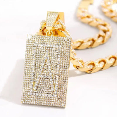 Glamor Gleam Monogram Necklace Unisex Personalized Letter Pendant With Gold Plated Cuban Chain