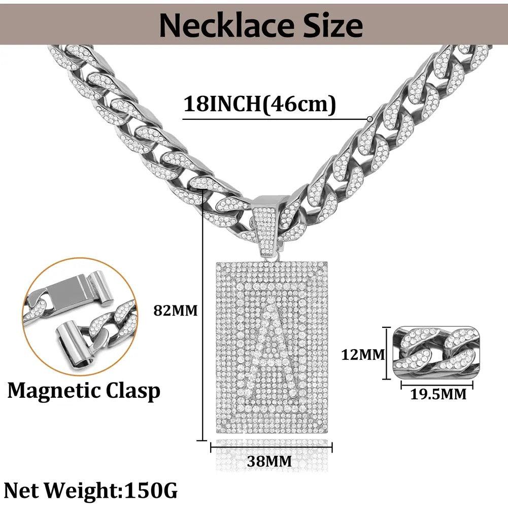 Glamor Gleam Monogram Necklace Unisex Personalized Letter Pendant With Gold Plated Cuban Chain