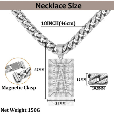 Glamor Gleam Monogram Necklace Unisex Personalized Letter Pendant With Gold Plated Cuban Chain