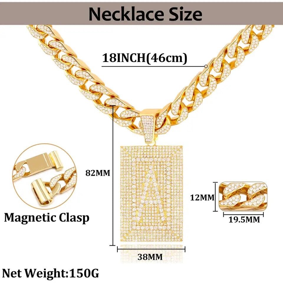 Glamor Gleam Monogram Necklace Unisex Personalized Letter Pendant With Gold Plated Cuban Chain