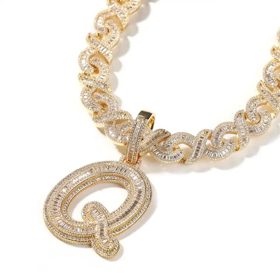 Glittering Initial Cubic Zirconia Infinity Cuban Link Necklace