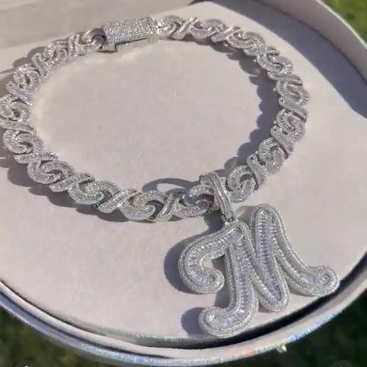 Glittering Initial Cubic Zirconia Infinity Cuban Link Necklace