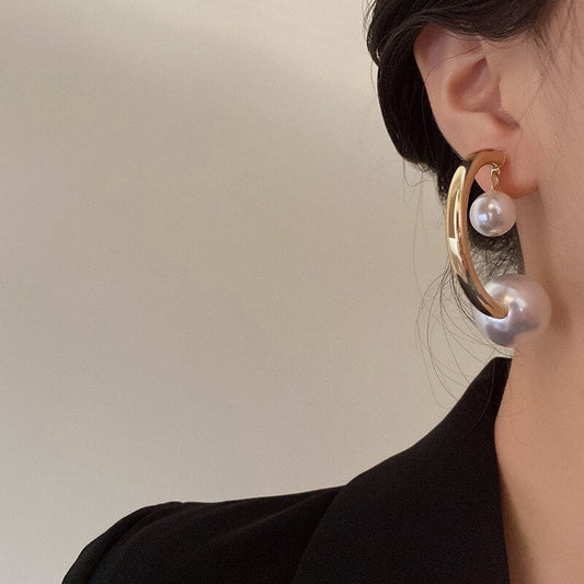 Gold Color Punk Metal Simple Casual Vintage Simulated Pearl Circle Earrings Party Jewelry