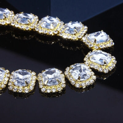Gold Crystal Rhinestone Choker Necklace For Women Elegant Dainty Glamour Jewelry Statement Piece