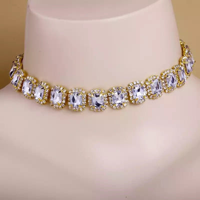 Gold Crystal Rhinestone Choker Necklace For Women Elegant Dainty Glamour Jewelry Statement Piece